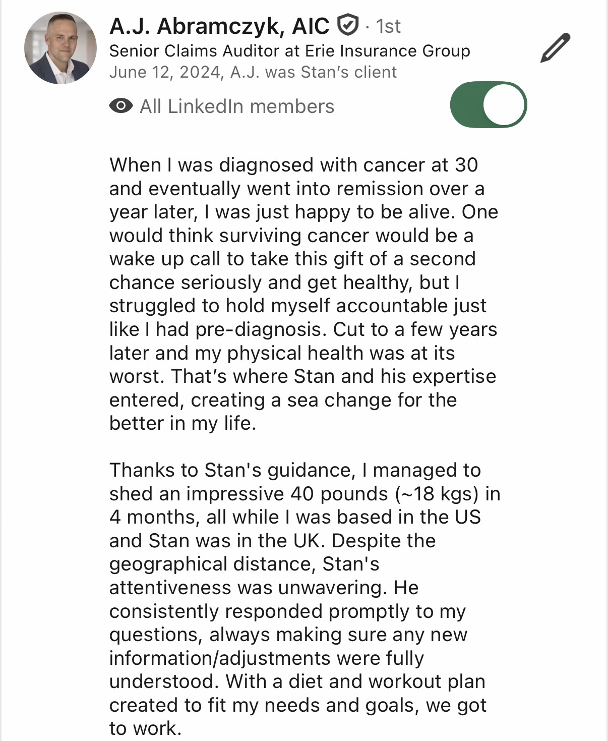LinkedIn review from AJ