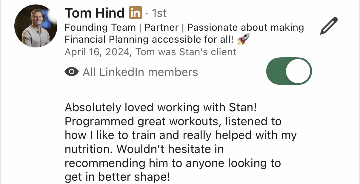 LinkedIn review from Tom Hind